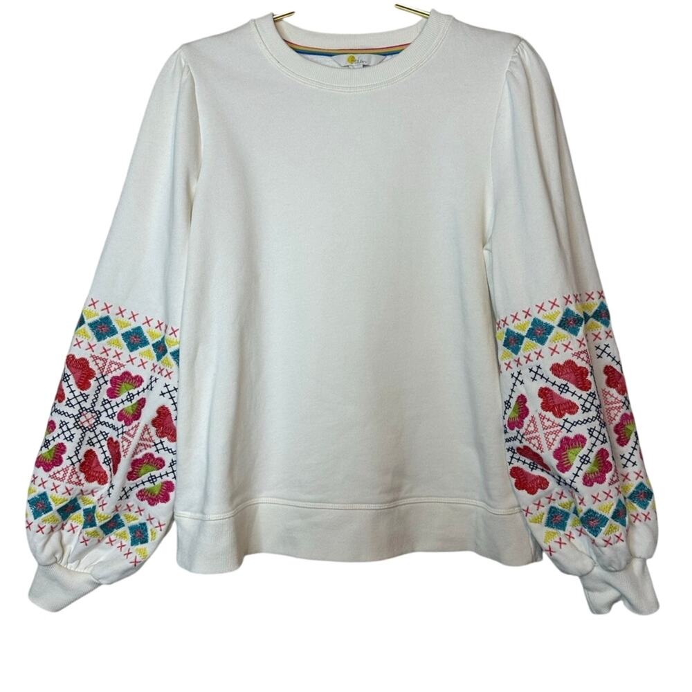 Boden Cream Embroidered Sleeve Sweatshirt Size 8 - Picture 10 of 10